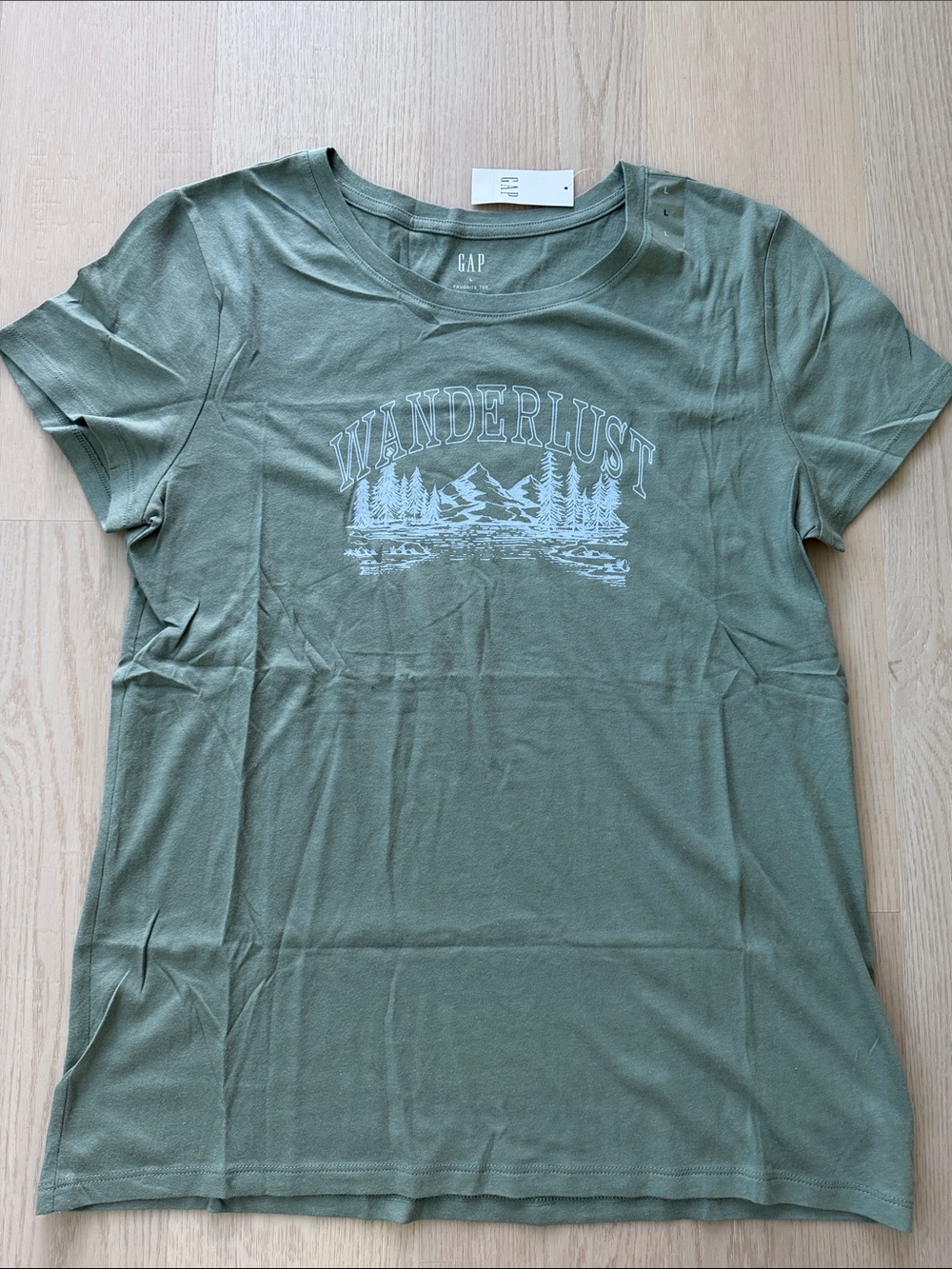 NWT GAP Olive Green 'Wanderlust' Short Sleeve Graphic Tee Size Large